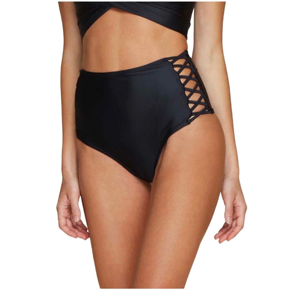 CIA.Maritima Beachwear Bikini Bottoms High Waisted Lace Up Black With Straps